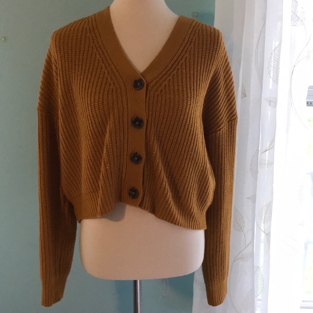 Street Wear Society Mustard Yellow V-Neck Button-Up Sweater